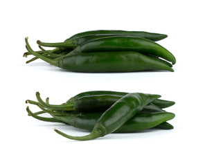 Green chili peppers isolated on white background