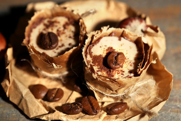 Tasty chocolate candies with coffee beans and nuts