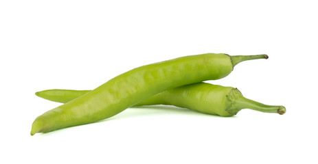 Green chili peppers isolated on white background