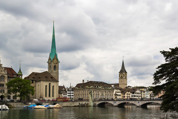 view of Fraumunster and st. Peter church, Zurich