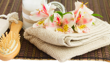 spa setting with alstroemeria flowers