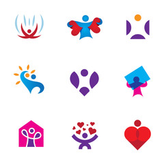 Share love emotion heart shape awareness logo icon set