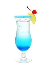 Blue alcohol cocktail on white