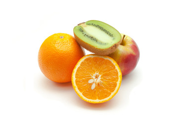 Kiwi on oranges and apples