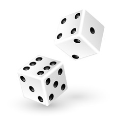 Two white dice isolated on white background
