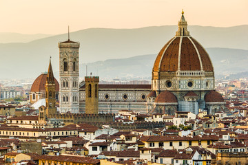 Obrazy na Szkle  Florencja, katedra i kopuła Brunelleschiego o zachodzie słońca