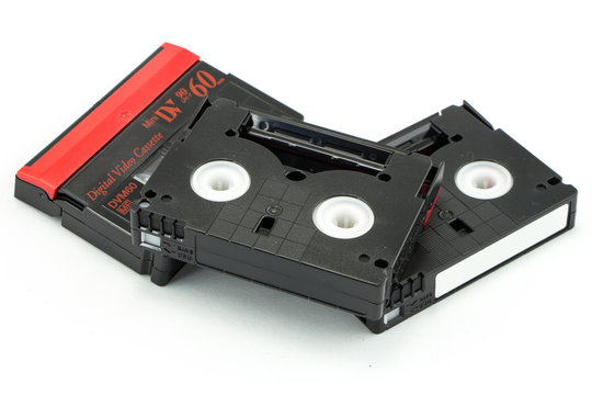 group of mini dv tape isolated on white