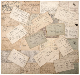 old postcards. handwritten undefined texts. retro style papers