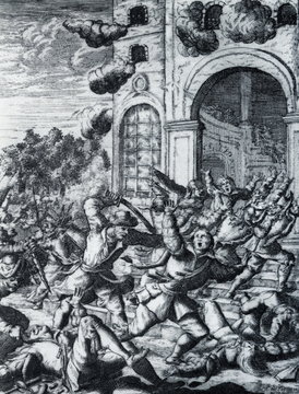 Pirates attacks spanish fortress, from Buccaneers of America
