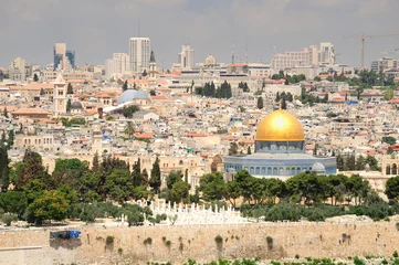 Zelfklevend Fotobehang Jeruzalem landschap gezien vanaf de Olijfberg. © voddol