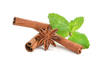 Sticks of cinnamon with mint and anise