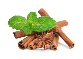 Sticks of cinnamon with mint and anise