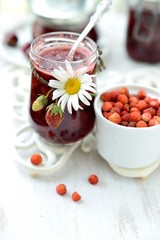 Just brewed jam made from wild strawberry and strawberry