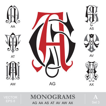 Vintage Monograms AG AA AS AT AV AW AX