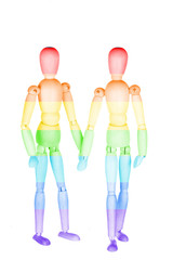 Two rainbow wooden toy , homosexual couple