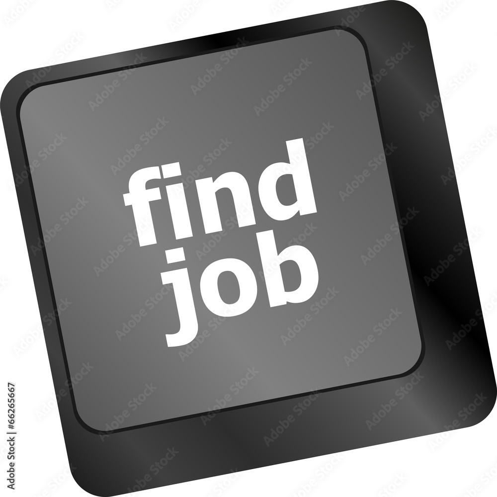 Poster searching for job on the internet. jobs button computer keyboard