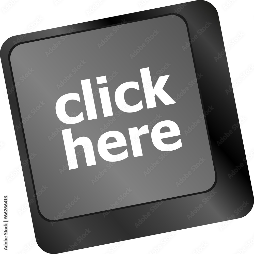Poster keyboard with click here button, internet concept