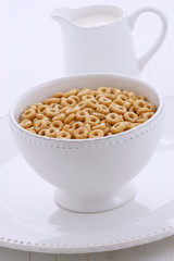 vintage milk jar and cereal breakfast bowl