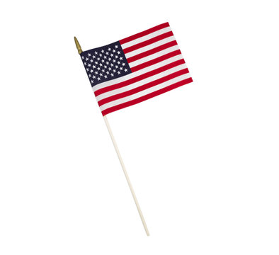 Single American Flag on White Background for US Memorial, Veteran, Labor, or Independence day holiday concept 