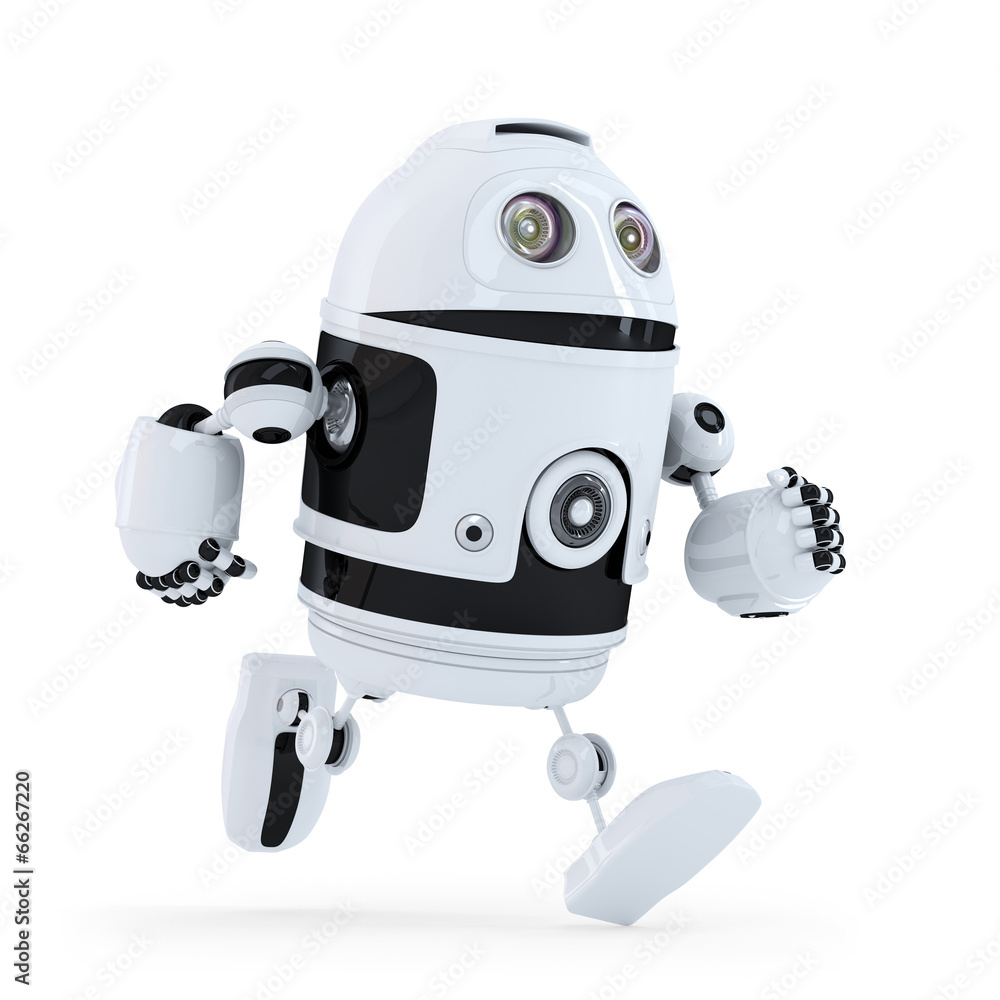 Poster running robot. isolated. contains clipping path