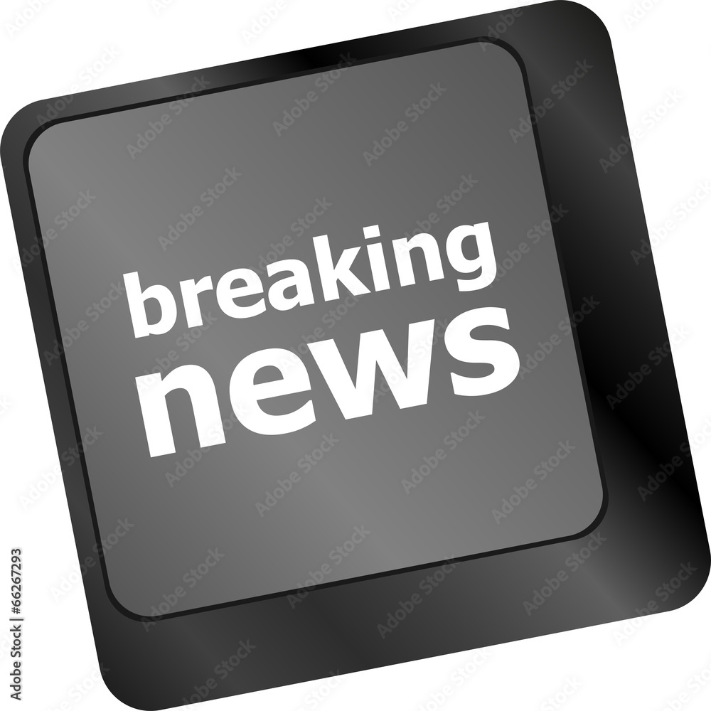 Poster breaking news button on computer keyboard pc key