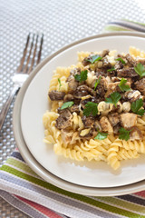 Spiral pasta with morel mushrooms