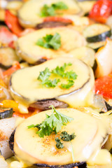 Baked mushrooms with cheese and parsley with vegetables