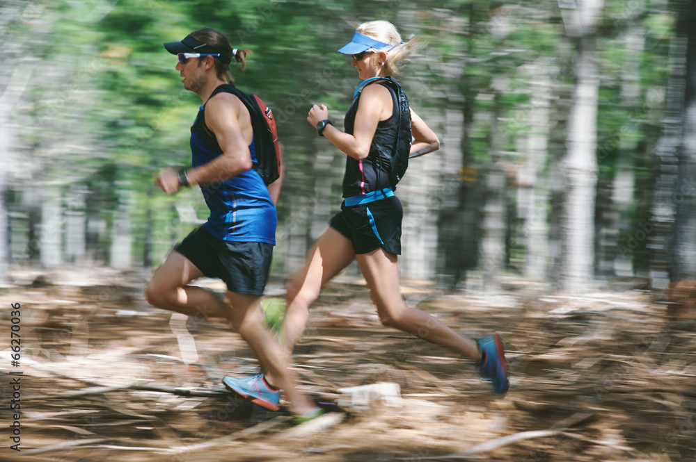 Wall mural motion blur forest trail run