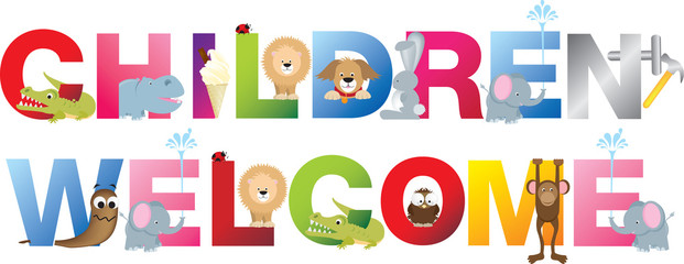 children welcome sign in childrens alphabet typeface