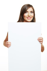 Teenager girl hold white blank paper