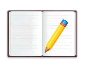 Vector Realistic Open Notebook with Pencil