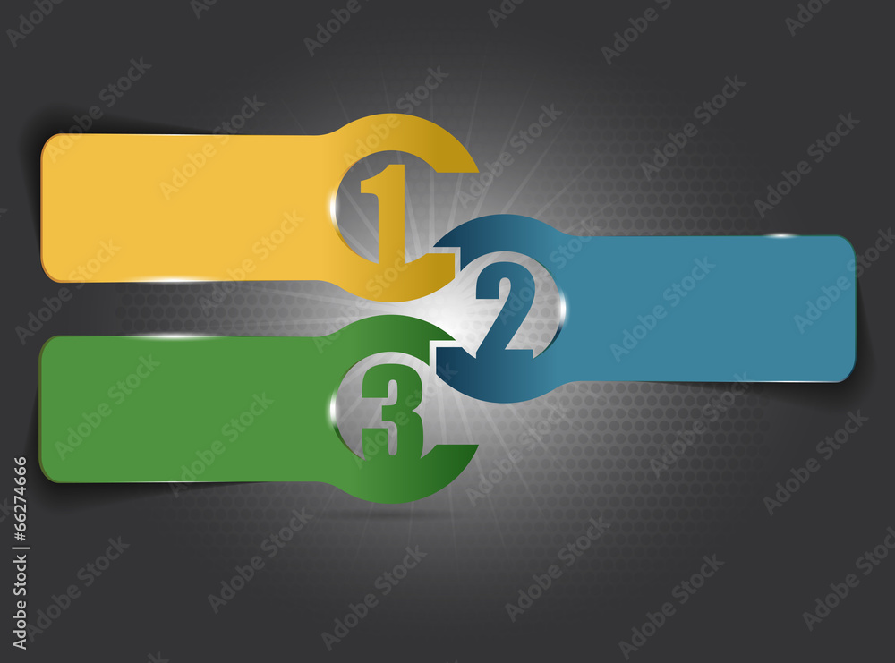 Poster Dark vector background with scheme of three steps