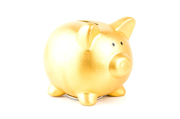 gold piggy bank isolated white background