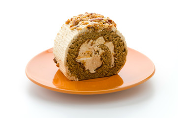 Roll coffee cake isolated on white background