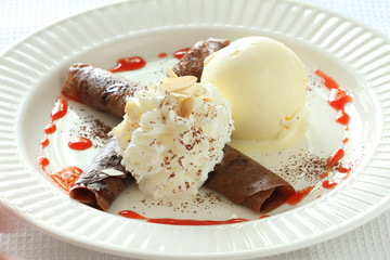 chocolate crepes with ice cream