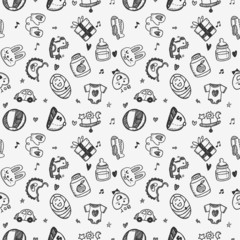 seamless doodle baby pattern background