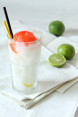 lime smoothies drinks with red jelly