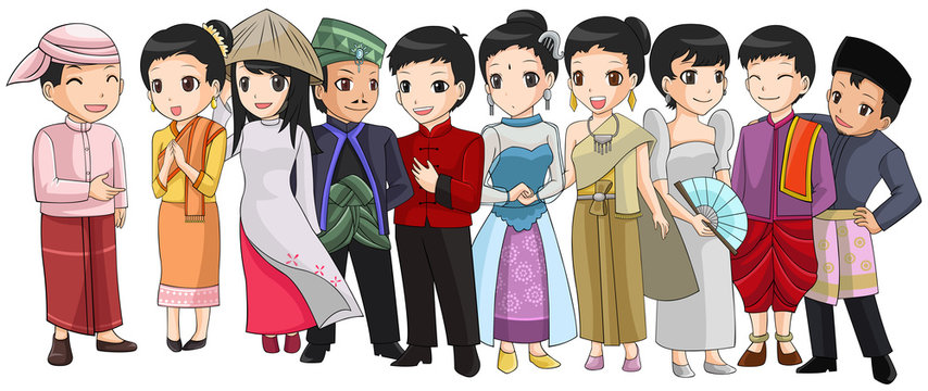 Group of Southeast Asia people with different race and culture i