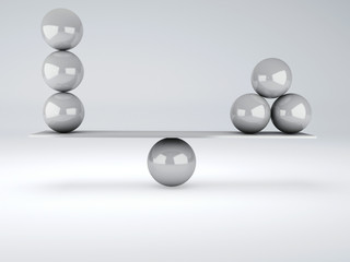 white spheres in equilibrium. Balance concept