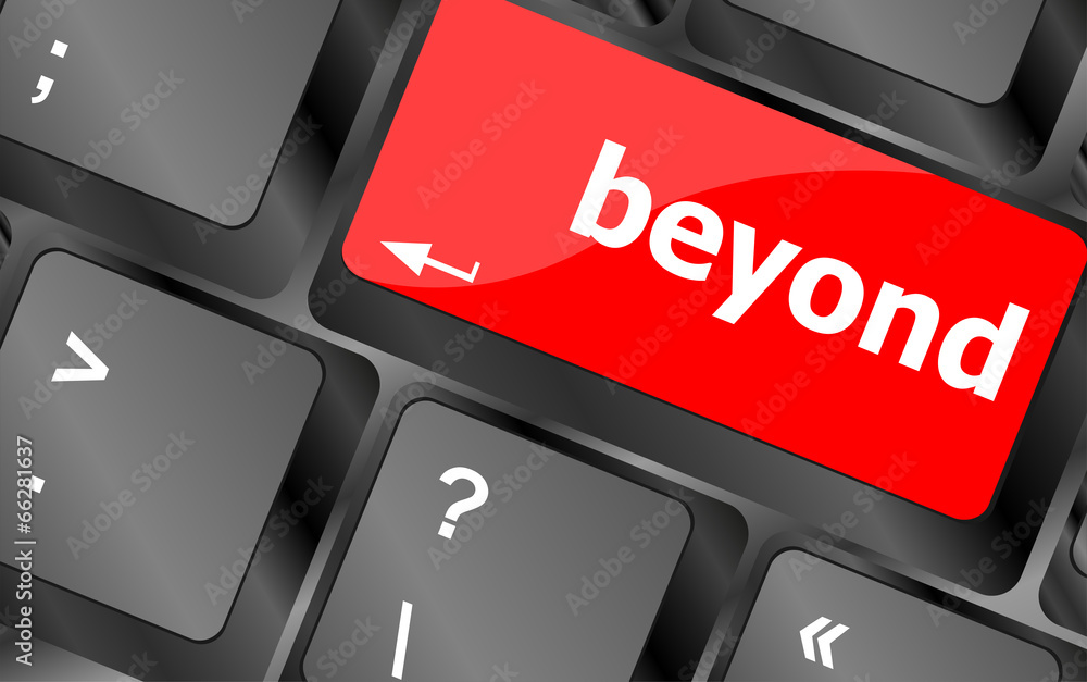 Poster beyond button on keyboard key with soft focus