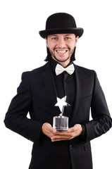 Businessman with star award isolated on white