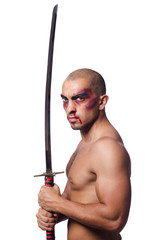 Man with sword isolated on white