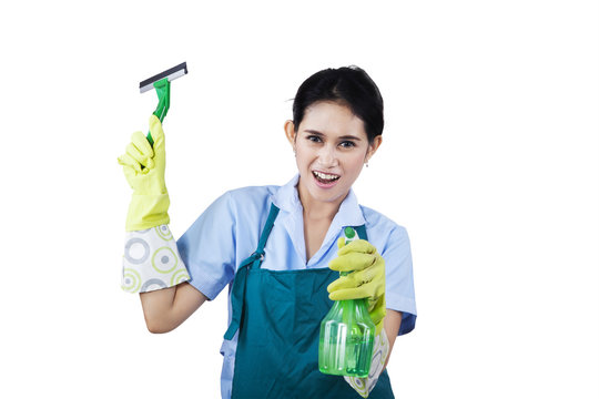 Hotel Maid With Cleaning Tools