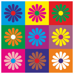 Fototapeta na wymiar background multicolored squares and flowers