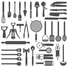 Kitchen utensils vector silhouette icons set - 66283488