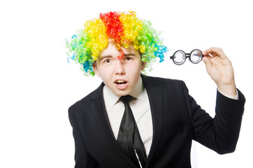 Clown businessman isolated on white
