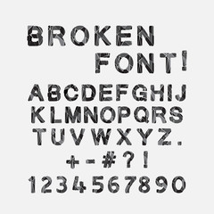Broken font, alphabet and numbers