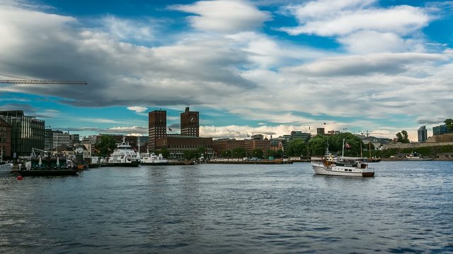Oslo City Hall and Akershus Embankment, Timelapse Video, Norway