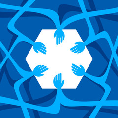 abstract blue hand arrange in round background