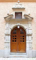 Beautiful wooden door, old architecture, Stockholm, Sweden